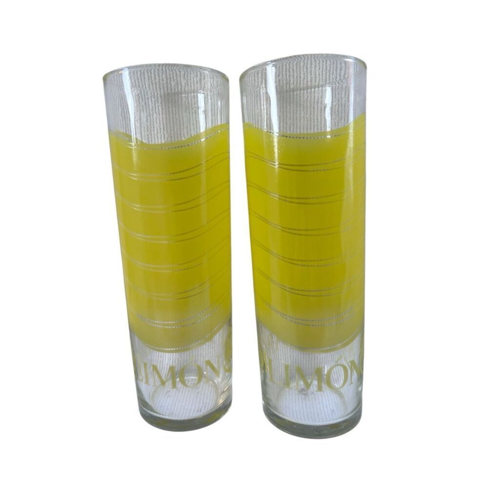Set of 2 Bacardi Limon Rum Tall Cocktail Collins Glasses Vibrant Yellow